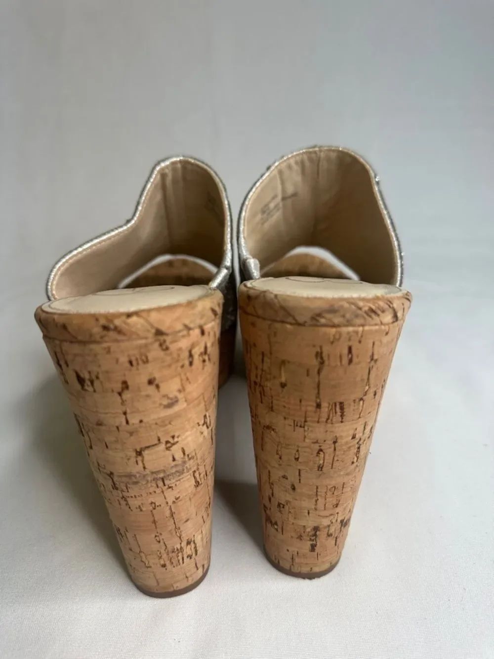Jessica Simpson Silver Rhinestone Cork Mule Slides - Picture 4 of 7